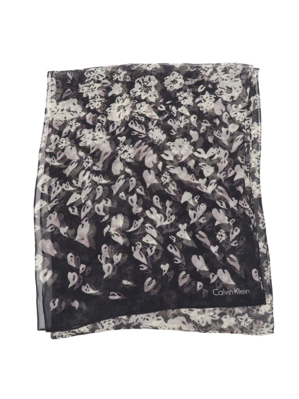 Calvin Klein Sheer Black White Sheer Rectangle Scarf Wrap 12in x 58in Fashion
